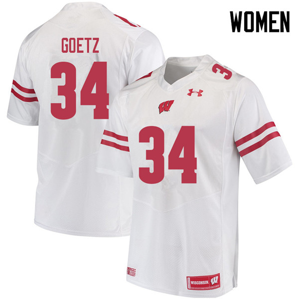 Women #34 C.J. Goetz Wisconsin Badgers College Football Jerseys Sale-White